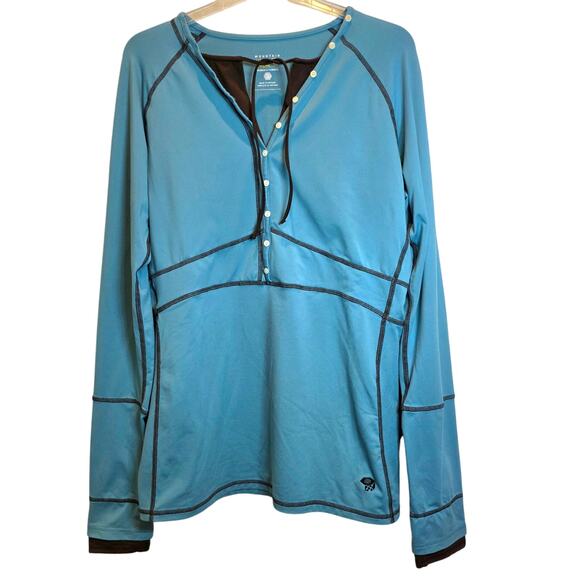 Mountain Hardwear Butter Button Layered Top Long Sleeve Womens Sz XL Teal Green - Picture 2 of 12